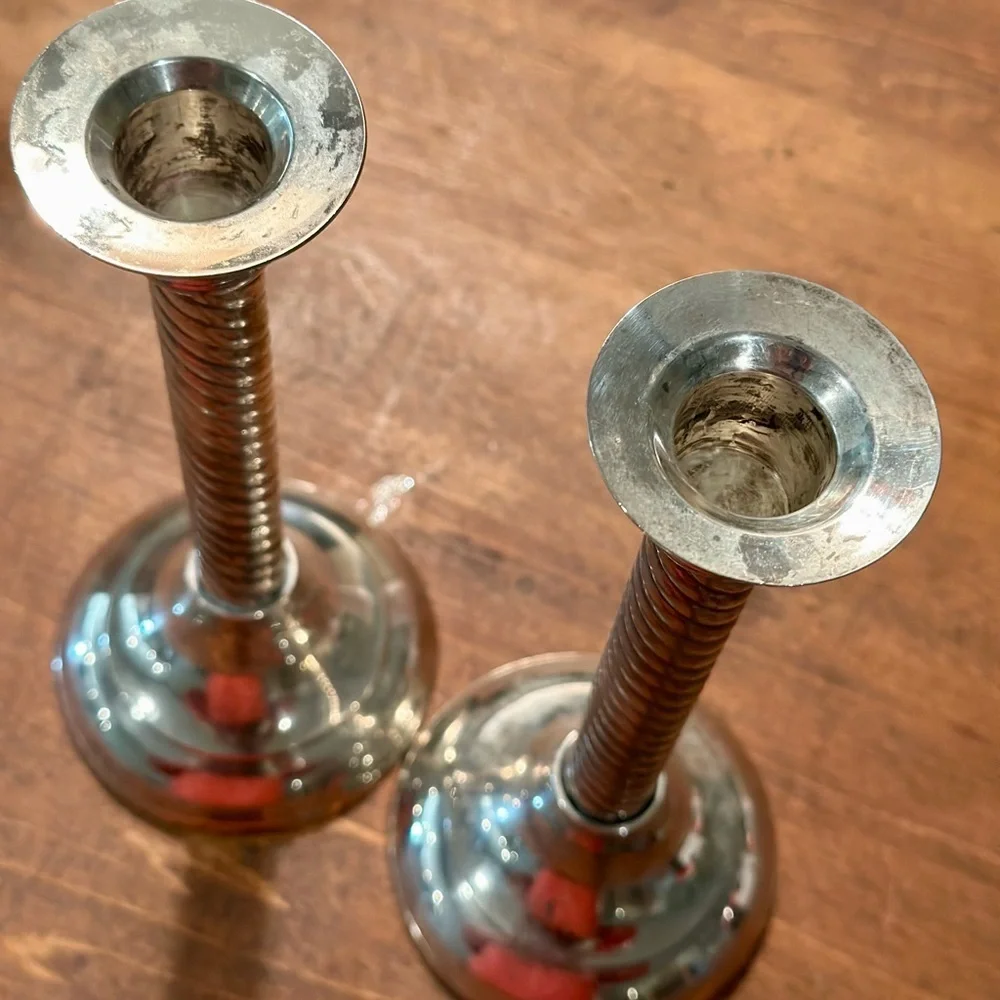 International Silver Barley Twist Silverplate 8” Candlesticks